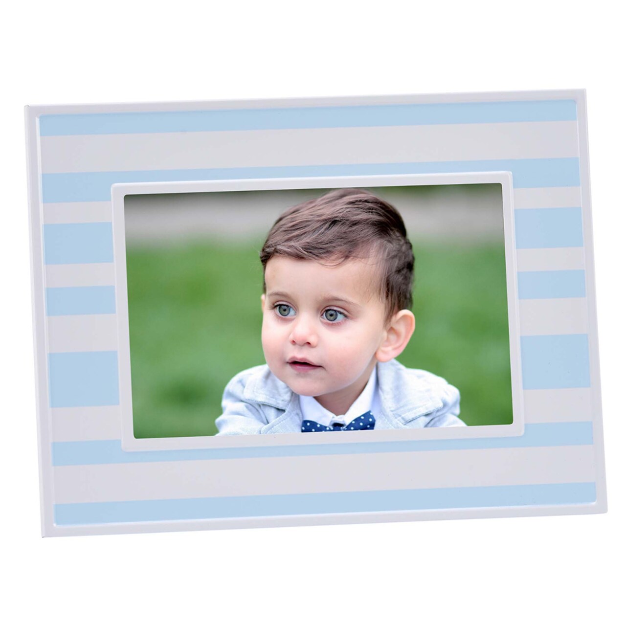 Contemporary Home Living 4" X 6" Blue And White Rectangular Striped Aluminum Photo Frame